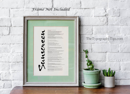 Sunscreen Song Lyrics Poster Print - Physical Print Without Frame