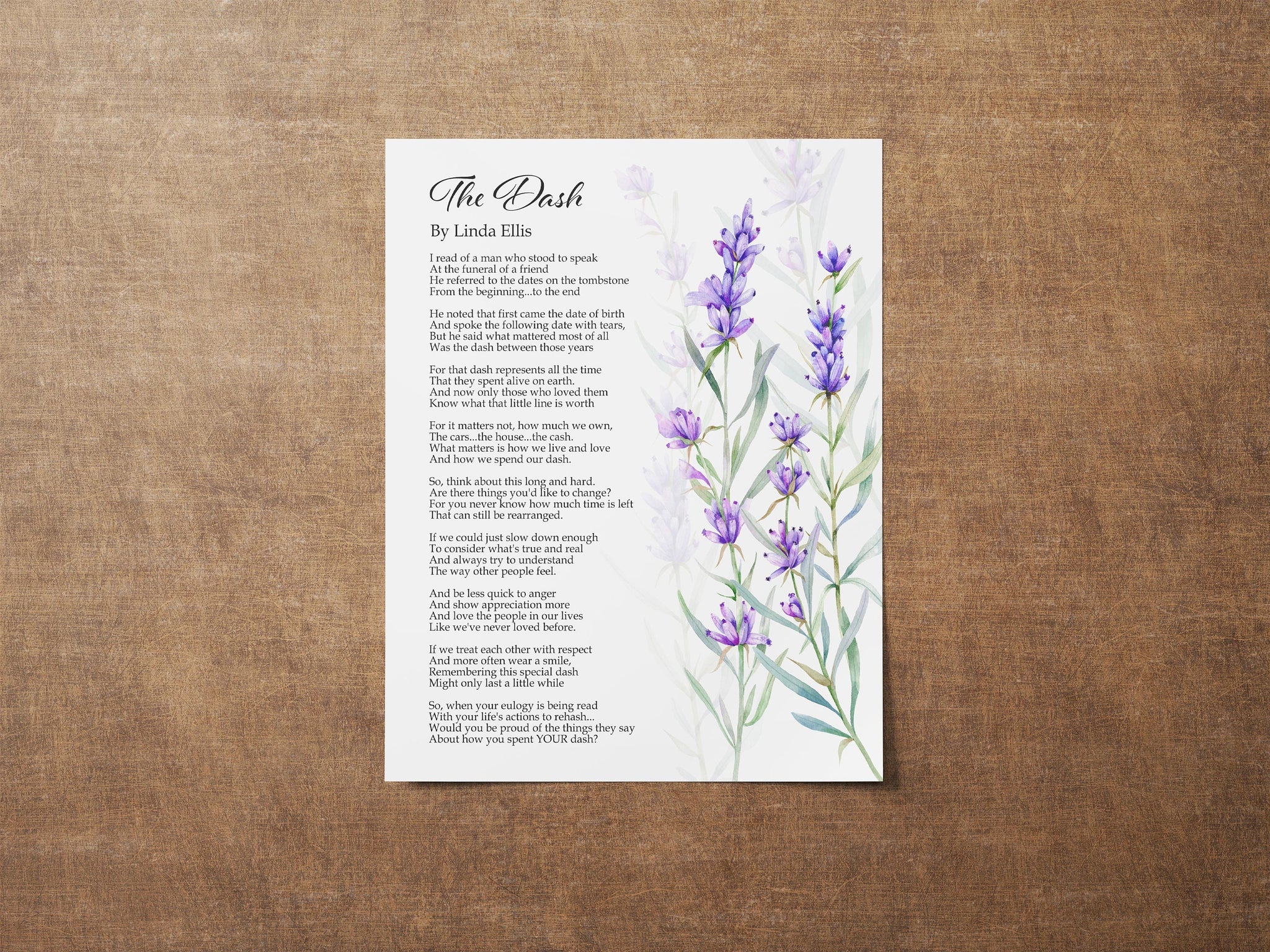 lavender flower poem The Dash Poem Poster Print With Lavender Flowers - Live Your Dash
