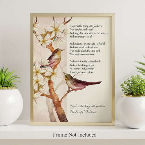 Hope is the thing with feathers - Emily Dickinson Poetry Wall art - Physical Print Without Frame