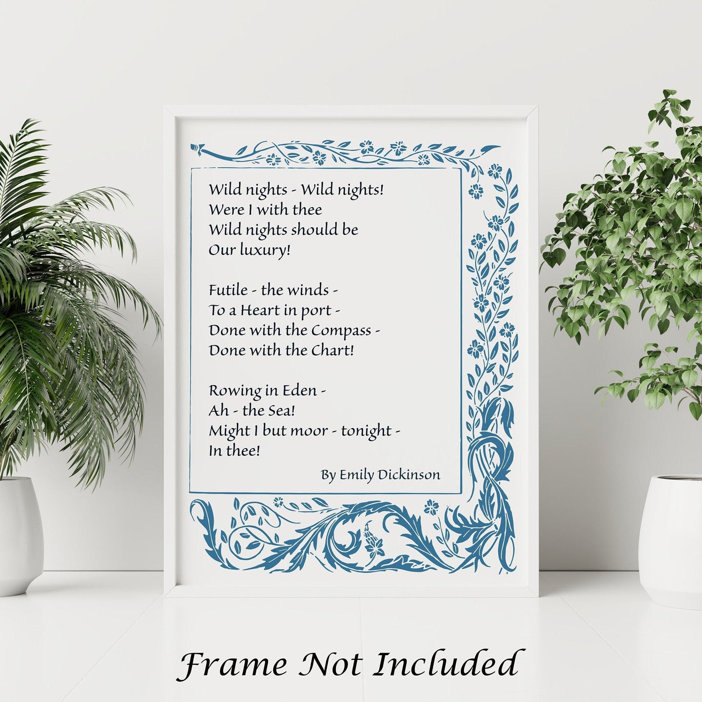 Wild Nights by Emily Dickinson Poem Print - Poetry Wall art - Physical Print Without Frame
