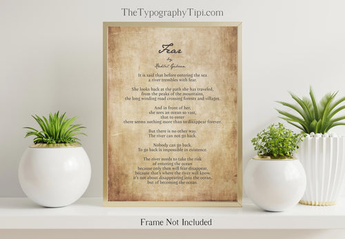 Fear By Kahlil Gibran Poem Print - Home Office Wall Art - Poetry Poster Print - Fear Poem - Physical Print Without Frame