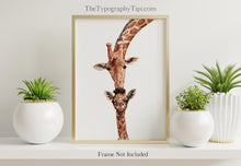 Load image into Gallery viewer, Safari Nursery Decor - Giraffe Kisses - Mommy and Baby Gift - Watercolor Illustration Poster Print - Physical Print Without Frame
