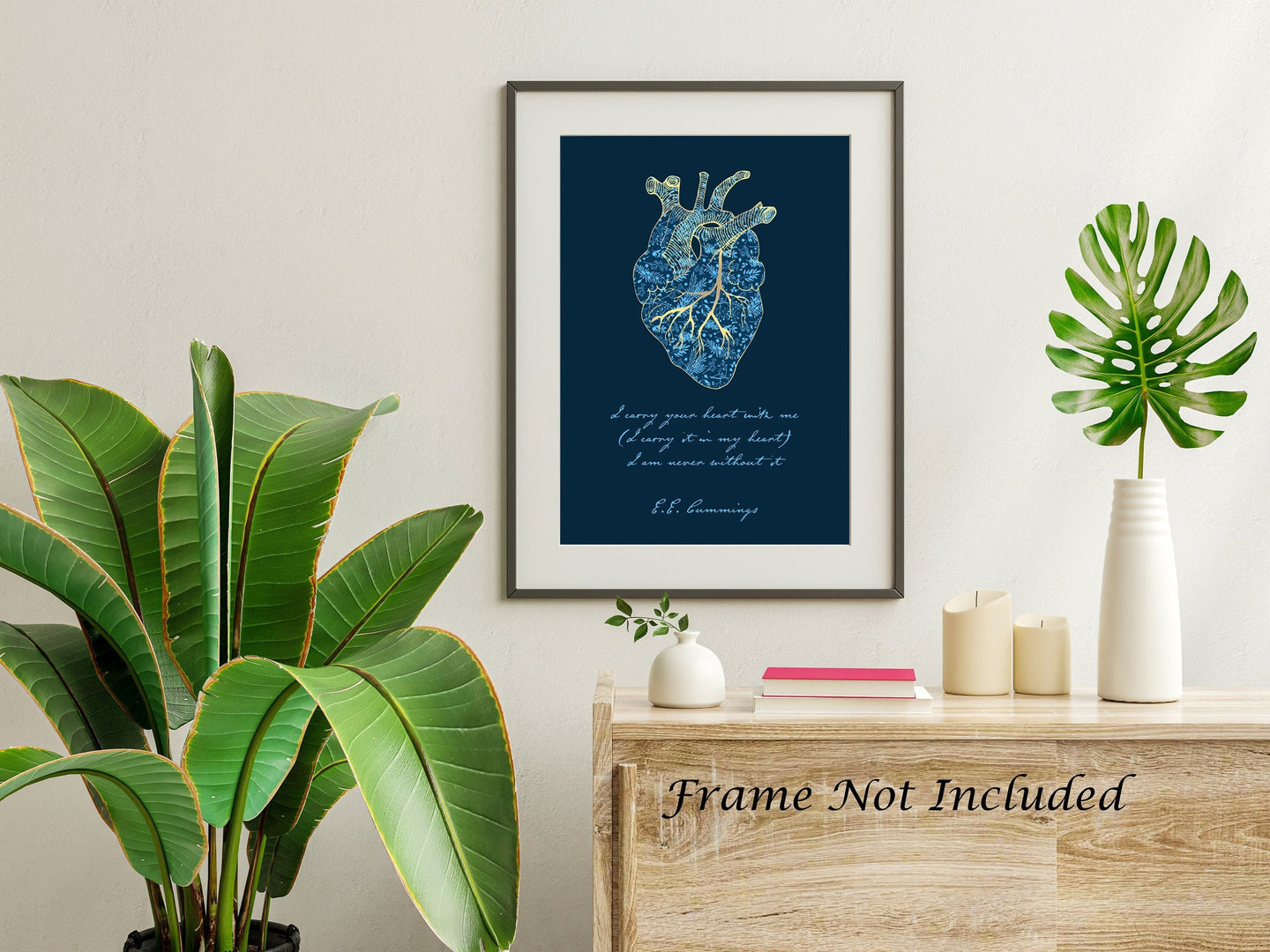 Kintsugi Heart - I carry your heart (I carry it in my heart) - E.E. Cummings Anatomical heart Art Print Home Decor poetry wall art Unframed
