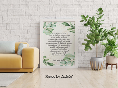 Emerson - To Laugh Often and Much Ralph Waldo Emerson Poem - This is to have succeeded - Print for home library decor
