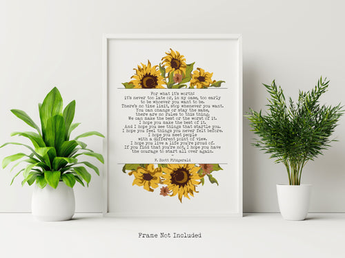 Fitzgerald Quote, For what it's worth - Make the best of it - unframed wall art UNFRAMED