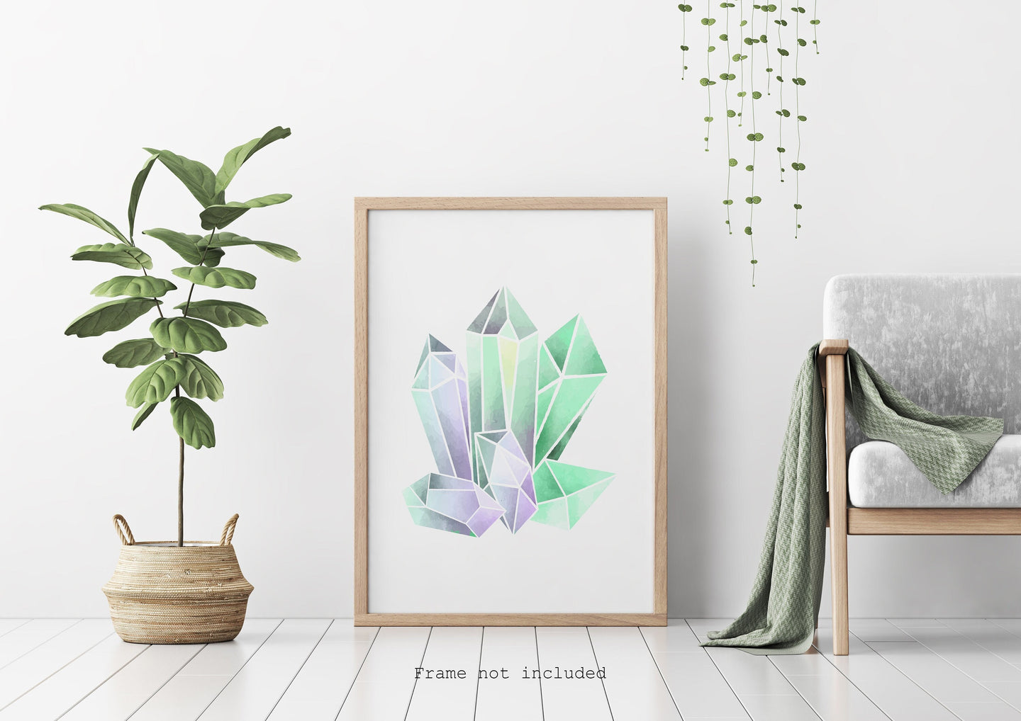 Crystal Wall Art Print - Green crystal painting poster Bedroom decor - watercolor poster UNFRAMED