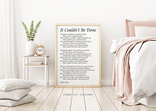 Edgar Guest Poem - It Couldn't Be Done - Art Print Home office Decor poetry wall art UNFRAMED