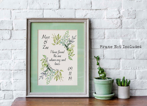 Personalized Bible verse prints Song Of Solomon 3:4 Print - I have found the one whom my soul loves Engagement gift, custom wedding gift
