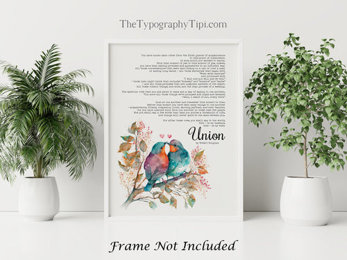 Wedding poem wall art - Union By Robert Fulghum - Full Poem - Wedding Ceremony Reading - Physical print without frame
