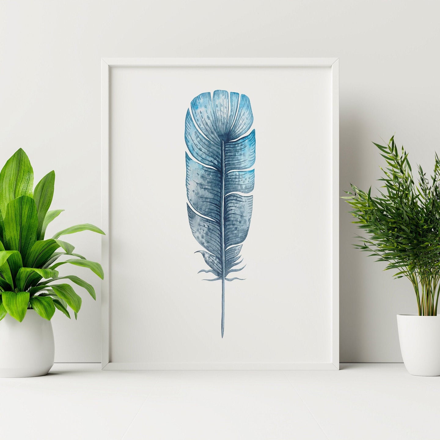 Watercolor Feather print - Blue Feather painting poster Bedroom decor - watercolor poster UNFRAMED