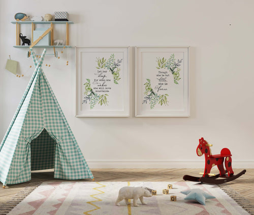 Set Of 2 Nursery Prints - Let Her Sleep, For When She Wakes She Will Move Mountains & Though she be but little, she is fierce!