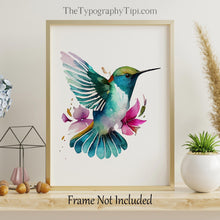 Load image into Gallery viewer, Watercolor Hummingbird Print - Bird painting - Living Room Wall Decor - Physical Print Without Frame
