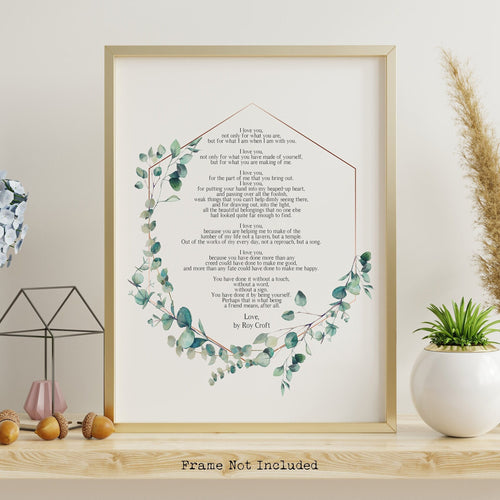 Love, By Roy Croft - Wedding poem wall art - I love you Poem UNFRAMED - Full Poem