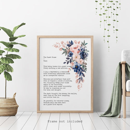 Rumi Quote - The Guest House Poem - Rumi Quote The Guest House Poem by Rumi Inspiring Poem Guest House Decor - Physical Art Print