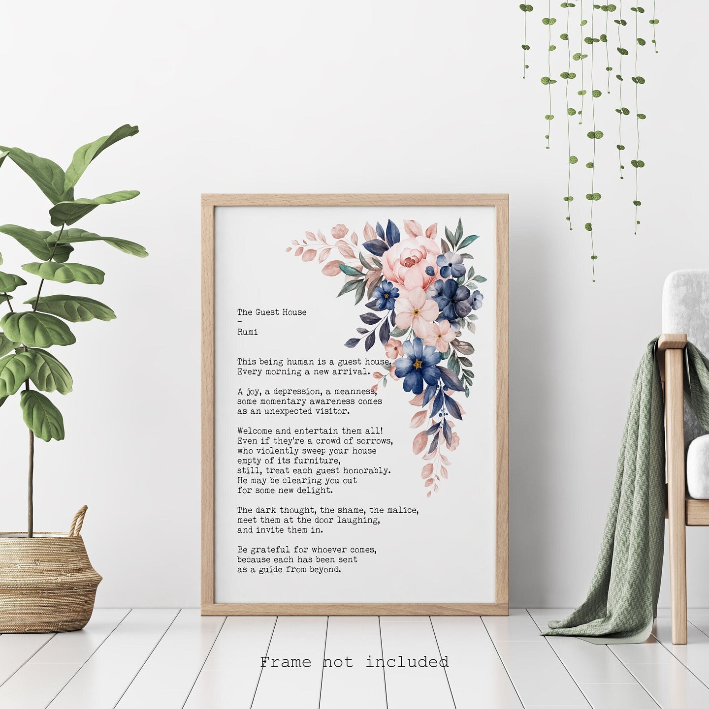 Rumi Quote - The Guest House Poem - Rumi Quote The Guest House Poem by Rumi Inspiring Poem Guest House Decor - Physical Art Print