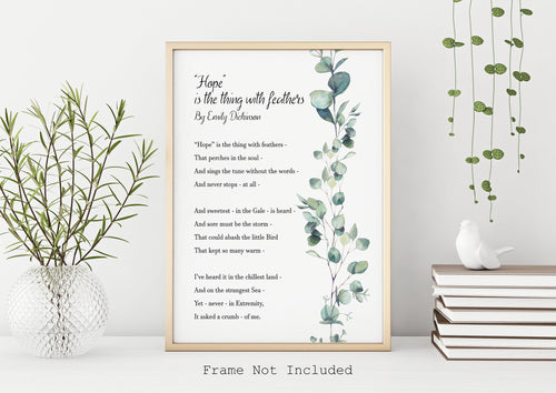 Hope is the thing with feathers - Emily Dickinson - Poetry Wall art - Unframed print