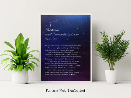 Bright star - John Keats Poem Print - Bright star, would I were stedfast as thou art