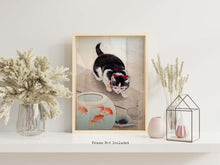 Load image into Gallery viewer, Japanese Art Print - Cat and Bowl of Goldfish By Ohara Koson
