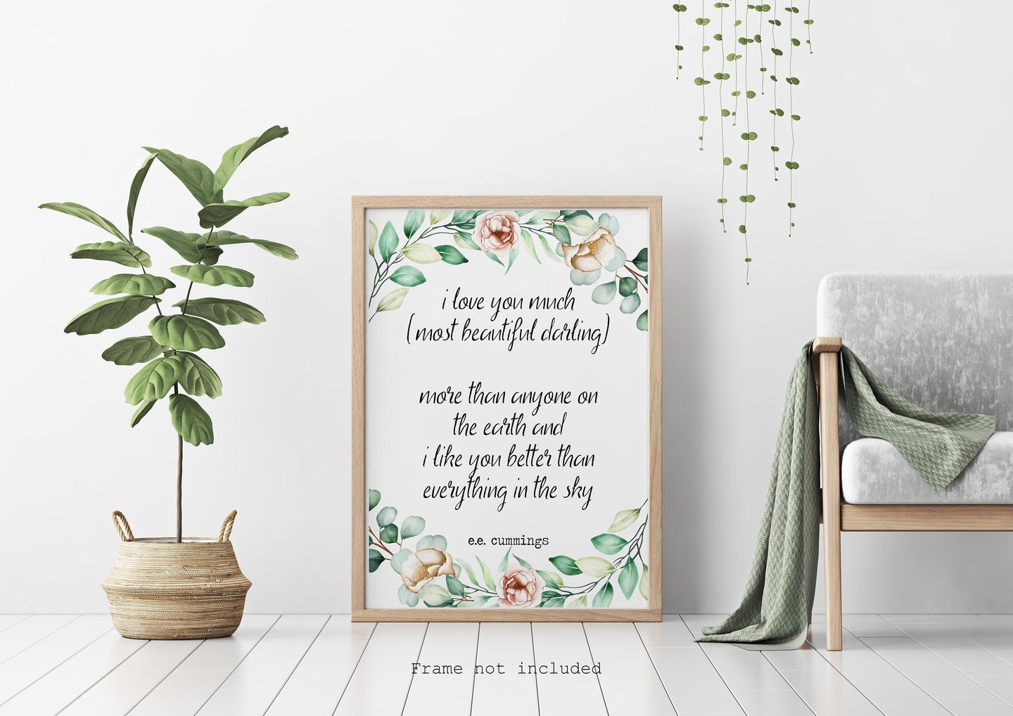 e.e. cummings quote - i love you much(most beautiful darling) Art Print Home Decor poetry wall art UNFRAMED