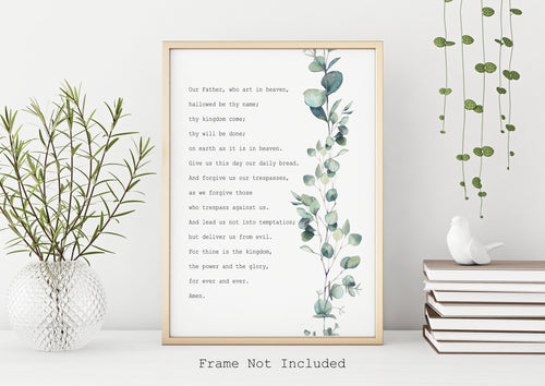 Lord's Prayer Print - Our Father Prayer - Unframed Prayer Print - Catholic Prayer - Eucalyptus Watercolor UNFRAMED