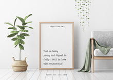 Load image into Gallery viewer, Edgar Allan Poe Poem Romance Quote - Being young and dipped in folly I fell in love with - Art Print for Home Decor, Poety print Poe poster
