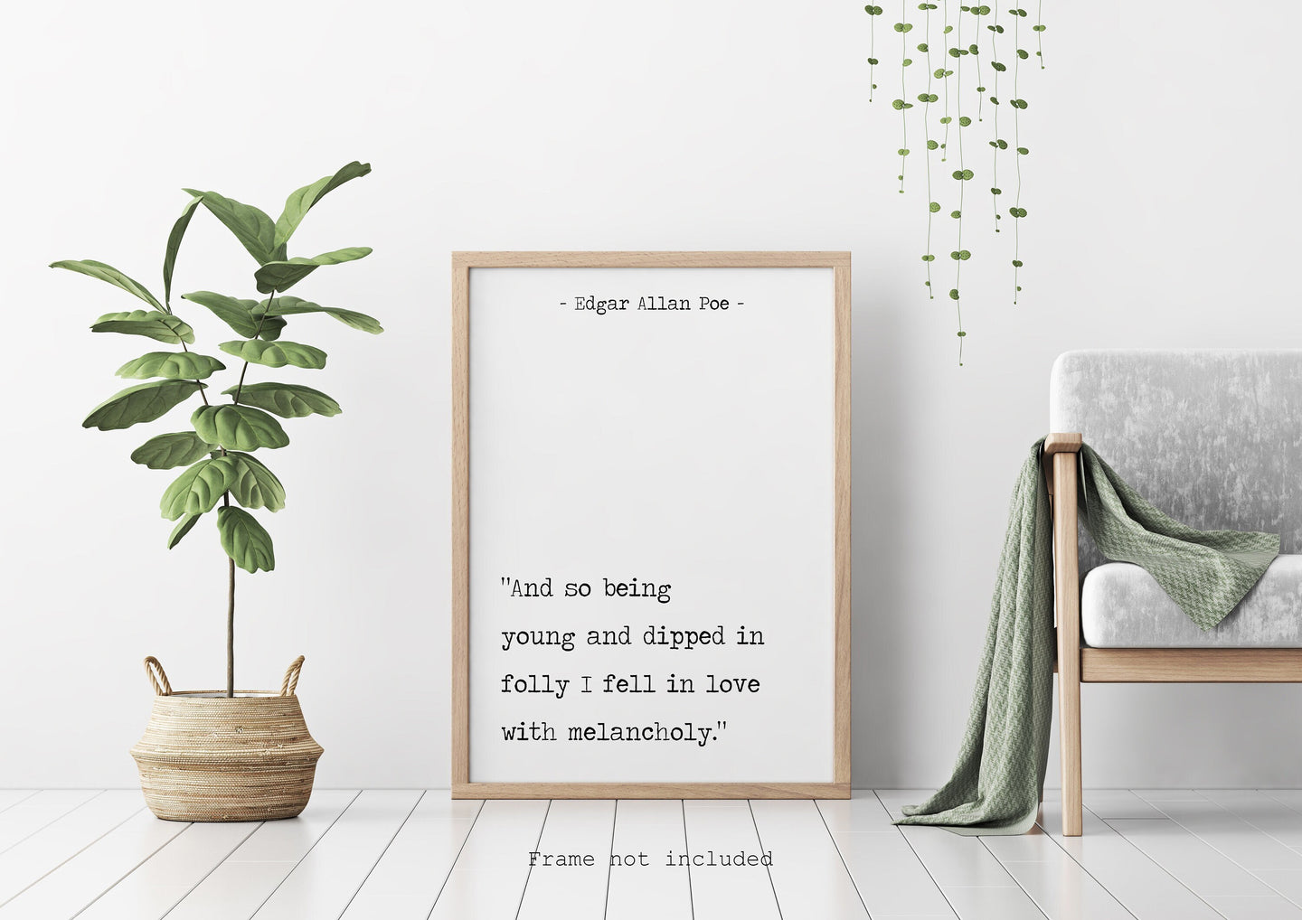 Edgar Allan Poe Poem Romance Quote - Being young and dipped in folly I fell in love with - Art Print for Home Decor, Poety print Poe poster