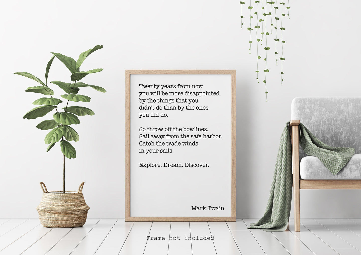 Mark Twain Quote - Twenty years from now Explore. Dream. Discover. - book lover Print for library office wall Art UNFRAMED