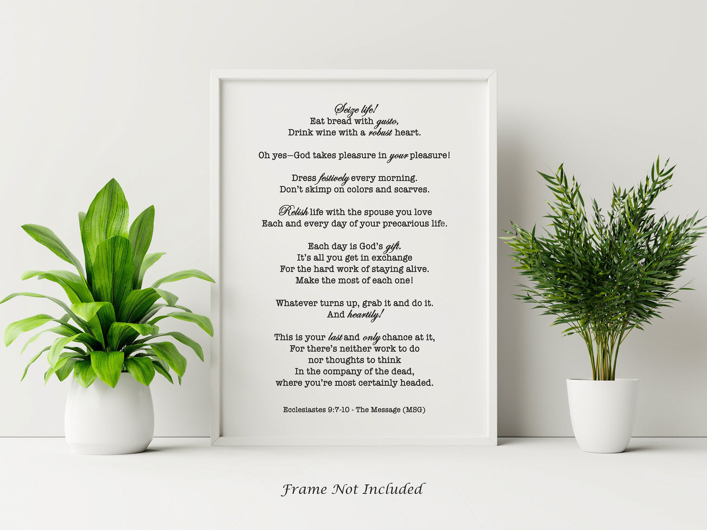 Bible verse wall art - Ecclesiastes 9:7-10 Print - Bible verse prints - Seize Life! Eat bread with gusto - for Home, Unframed print