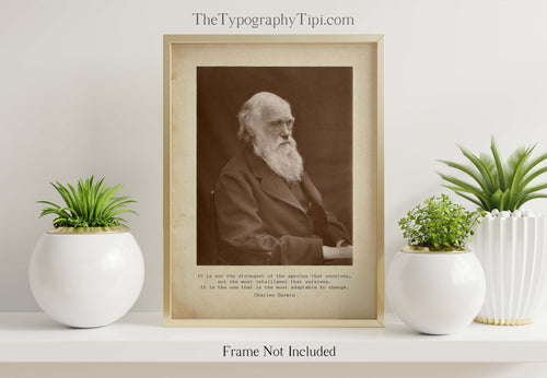 Charles Darwin Quote It is not the strongest of the species that survives... the most adaptable to change - Framed & Unframed Options